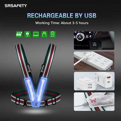SRsafety LED Reflective Gear Running Vest, High Visibility LED Light 3 Lighting Modes，USB Rechargeable with Adjustable Shoulder/Waist in Kuwait