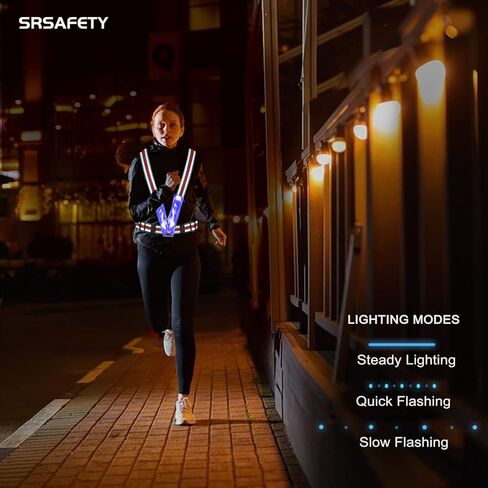 SRsafety LED Reflective Gear Running Vest, High Visibility LED Light 3 Lighting Modes，USB Rechargeable with Adjustable Shoulder/Waist in Kuwait