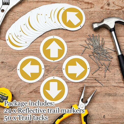 Amylove 24 Pieces Bright Reflective Trail Markers Round Bin Marker with Reflective Tacks Aluminum Signs Thumb Tacks for Hunting Hiking Camping and More in Saudi Arabia