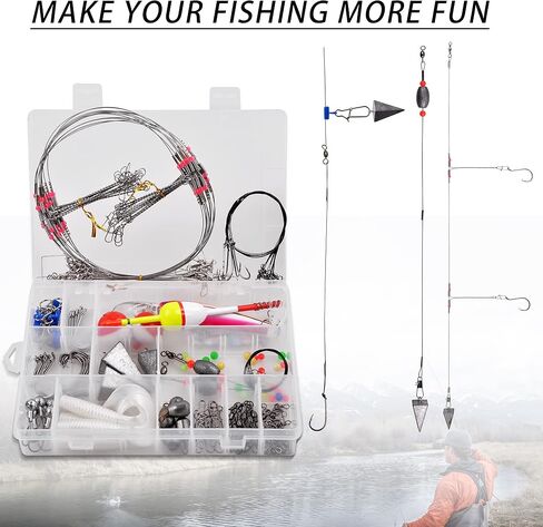 مجموعة أدوات صيد الأسماك في المياه المالحة - 138 قطعة من أدوات صيد الأسماك في المياه المالحة تتضمن ثقوب هرمية منزلقة وأوزان البيض ورؤوس تهزهز صيد الأسماك في المياه العذبة وخطافات طُعم ودوارة وقفل مزدوج وخرز مجموعة أسماك in Kuwait