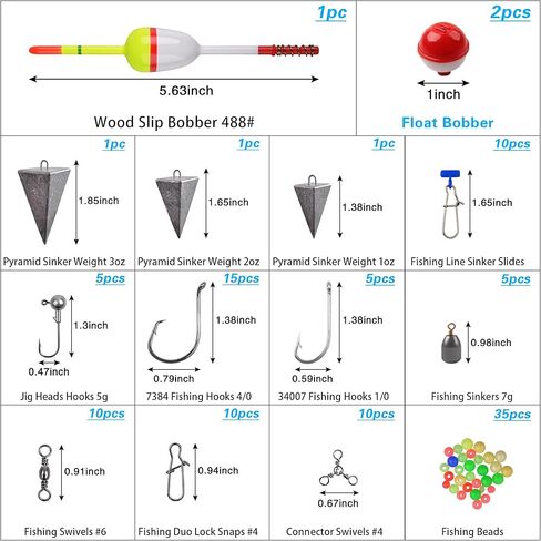 مجموعة أدوات صيد الأسماك في المياه المالحة - 138 قطعة من أدوات صيد الأسماك في المياه المالحة تتضمن ثقوب هرمية منزلقة وأوزان البيض ورؤوس تهزهز صيد الأسماك في المياه العذبة وخطافات طُعم ودوارة وقفل مزدوج وخرز مجموعة أسماك in Kuwait