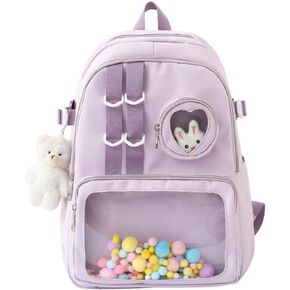 kawaii backpack Aesthetic Backpack Backpacks with cute Pendant, Adorable Shoulder Bag (Black)