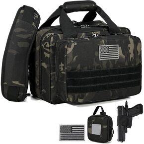 حقيبة DBTAC Gun Case Compact XS Plus | حقيبة مسدس تكتيكية 3x حقيبة إطلاق ناري مع سحاب قابل للقفل لنطاق الرماية والصيد في الهواء الطلق | جراب Molle + رقعة علم الولايات المتحدة + حافظة عالمية متضمنة