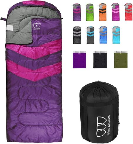 Gold Armour Sleeping Bags for Adults Cold Weather & Warm - Backpacking Camping Sleeping Bag for Kids 10-12, Girls, Boys - Lightweight Compact Camping Essentials Gear Accessories, Right Zipper in Kuwait