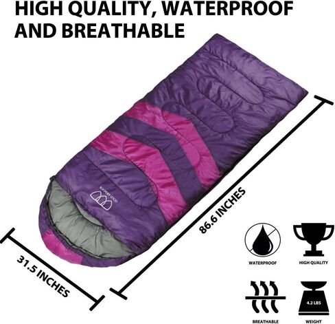 Gold Armour Sleeping Bags for Adults Cold Weather & Warm - Backpacking Camping Sleeping Bag for Kids 10-12, Girls, Boys - Lightweight Compact Camping Essentials Gear Accessories, Right Zipper in Kuwait