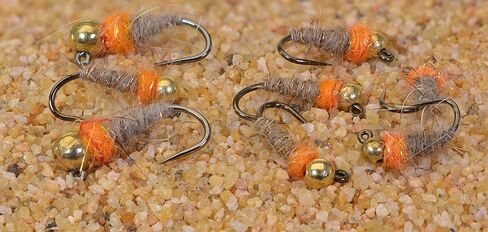 Tungsten Bead Head Hot Spot Hares Ear Jig Fly - Euro Nymph - Hanak Hooks - 6 & 8 Flies Packs in Kuwait