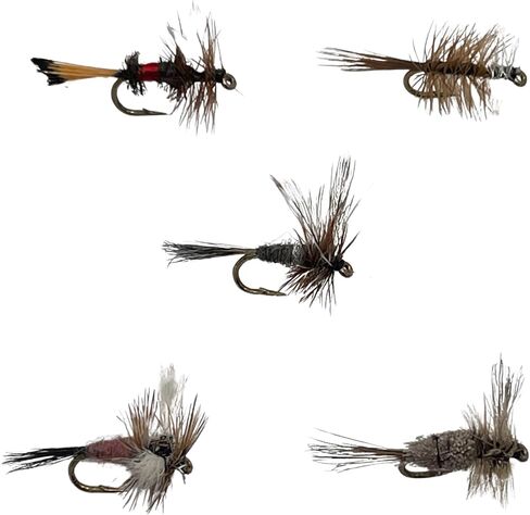 Feeder Creek Fly Fishing Lures Assortment, 15 Dry Flies for Trout, Bass, Salmons & Other Freshwater Fish, 5 Patterns (3 of Each), Size 14 Adams, Coachman, Wulff, Bivisible in Saudi Arabia