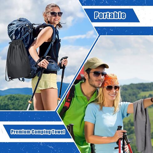 8 Pcs Microfiber Camping Towels Water Absorbent Fast Drying Microfiber Travel Towel Lightweight Compact Soft Gym Towel with 1 Waterproof Polyester Drawstring Bag for Camping Beach Gym Sport Yoga Swim in Saudi Arabia