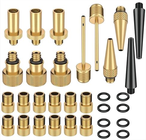 16PCS Premium Brass Valve Adapter, Bike Tire Valve Adapters, Ball Pump Needle, Adapters Kit as Inflation Devices and Accessories fit for Standard Pump or Air Compressor in Kuwait