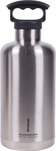 FIFTY-FIFTY Growler, Double Wall Vacuum Insulated Water Bottle, Stainless Steel, 3 Finger Cap w/Standard Top, 64oz/1.9L in Saudi Arabia