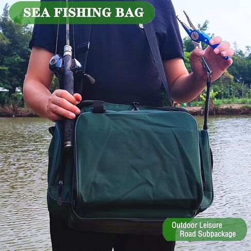 حقائب صيد السمك لصيد الاسماك في المياه المالحة او العذبة، مجموعة تخزين معدات صيد الاسماك، منظم اسماك محمول مقاوم للماء مع حزام كتف (ارمي جرين)، ارمي جرين، حقيبة, اخضر جيشي, حقيبة in Kuwait