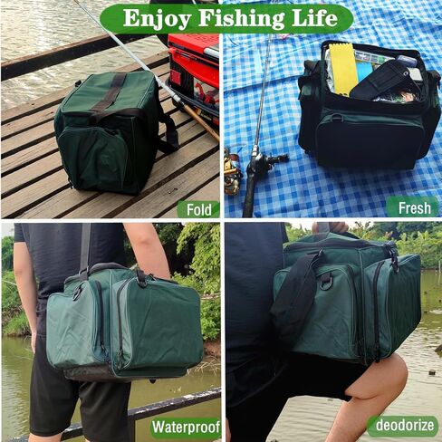 حقائب صيد السمك لصيد الاسماك في المياه المالحة او العذبة، مجموعة تخزين معدات صيد الاسماك، منظم اسماك محمول مقاوم للماء مع حزام كتف (ارمي جرين)، ارمي جرين، حقيبة, اخضر جيشي, حقيبة in Kuwait