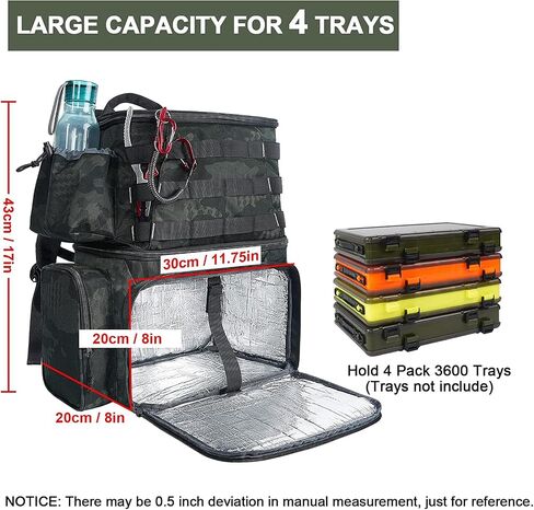 MATEIN Fishing Backpack, Tackle Storage Bag with Rod Holders & Cooler | Water Resistant Fishing Bag Fits 4 3600 Trays, Large Wide Open Tackle Box Backpack, Gifts for Fishermen in Kuwait