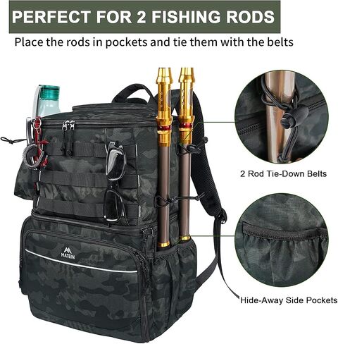 MATEIN Fishing Backpack, Tackle Storage Bag with Rod Holders & Cooler | Water Resistant Fishing Bag Fits 4 3600 Trays, Large Wide Open Tackle Box Backpack, Gifts for Fishermen in Kuwait