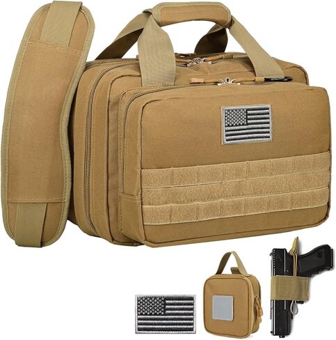 حقيبة DBTAC Gun Case Compact XS Plus | حقيبة مسدس تكتيكية 3x حقيبة إطلاق ناري مع سحاب قابل للقفل لنطاق الرماية والصيد في الهواء الطلق | جراب Molle + رقعة علم الولايات المتحدة + حافظة عالمية متضمنة in Kuwait
