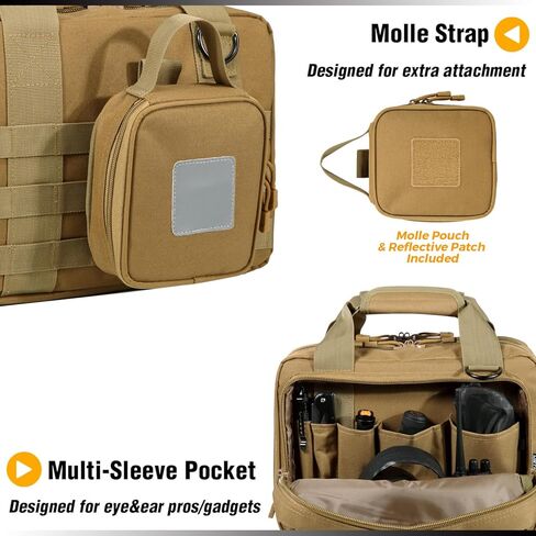 حقيبة DBTAC Gun Case Compact XS Plus | حقيبة مسدس تكتيكية 3x حقيبة إطلاق ناري مع سحاب قابل للقفل لنطاق الرماية والصيد في الهواء الطلق | جراب Molle + رقعة علم الولايات المتحدة + حافظة عالمية متضمنة in Kuwait