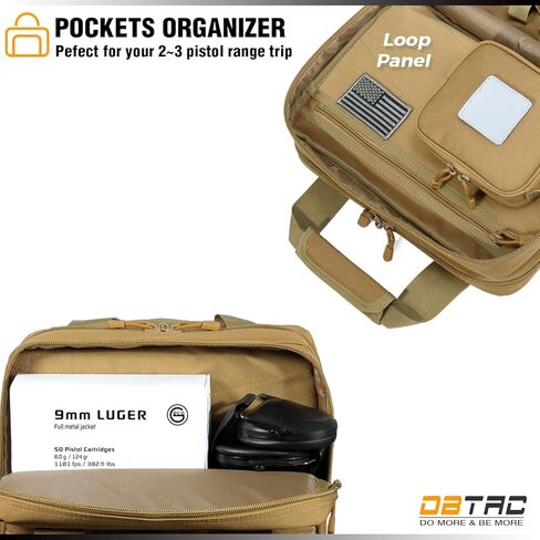 حقيبة DBTAC Gun Case Compact XS Plus | حقيبة مسدس تكتيكية 3x حقيبة إطلاق ناري مع سحاب قابل للقفل لنطاق الرماية والصيد في الهواء الطلق | جراب Molle + رقعة علم الولايات المتحدة + حافظة عالمية متضمنة in Kuwait