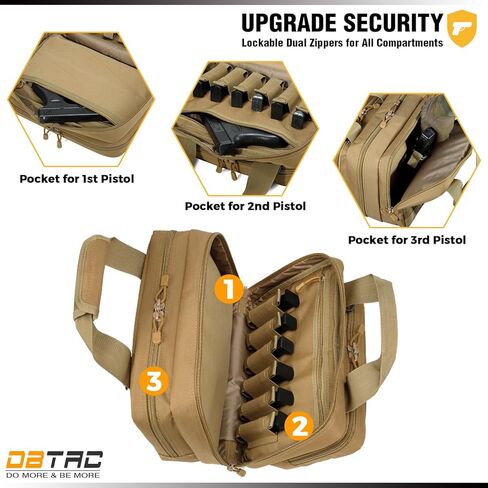 حقيبة DBTAC Gun Case Compact XS Plus | حقيبة مسدس تكتيكية 3x حقيبة إطلاق ناري مع سحاب قابل للقفل لنطاق الرماية والصيد في الهواء الطلق | جراب Molle + رقعة علم الولايات المتحدة + حافظة عالمية متضمنة in Kuwait