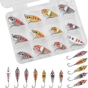 Trout Spoons Fishing Spoons Lures Kit,12pcs Trout Lures Single Hook Hard Metal Baits Mini Fishing Jigs Casting Trolling Spoon Lure for Crappie Char Perch Sunfish Trout in Kuwait