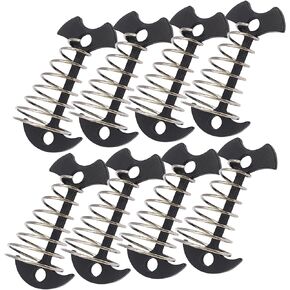 8 pcs Aluminium Alloy 2.6 inch Fishbone Tent Stakes Deck Anchor Pegs with Spring Rope Buckle Hook Cord Adjuster Tensioner Kit for Camping on Wood Platform Black