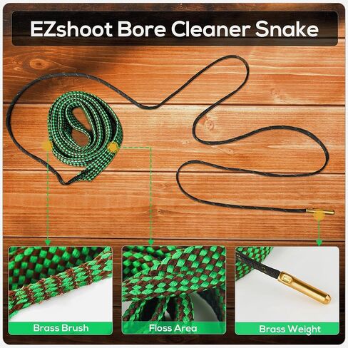EZshoot Bore Cleaner، منظف مسدسات لـ .223 5.56mm/.22/9mm/.380/12 GA/.30/.308/.44 Cal وغيرها من العيارات الأخرى، منظف تجويف مدمج وقابل لإعادة الاستخدام in Kuwait