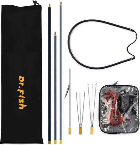 Dr.Fish Spearfishing Kit الفولاذ المقاوم للصدأ الصيد سترينجر 6'5 "الألياف الزجاجية 3 قطع هاواي حبال القطب الرمح الشلل 3 نصائح مجموعة حقيبة السفر الحربة in Saudi Arabia