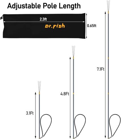 Dr.Fish Spearfishing Kit الفولاذ المقاوم للصدأ الصيد سترينجر 6'5 "الألياف الزجاجية 3 قطع هاواي حبال القطب الرمح الشلل 3 نصائح مجموعة حقيبة السفر الحربة in Saudi Arabia