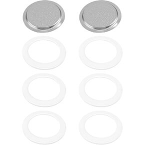 6 Pieces Silicone Gaskets with 2 Piece Stainless Filter Gasket Stainless Steel Replacement Gasket Moka Express Replacement Funnel Kits Compatible Espresso Coffee Maker Replacement Parts (1-cup)
