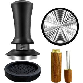 Coffee Espresso Tamper 51mm with WDT Tool Calibrated Spring Loaded, Coffee Press with Silicone Mat, 100% Flat Stainless Steel Base Tamper for Espresso Coffee Machine (51mm, Black)