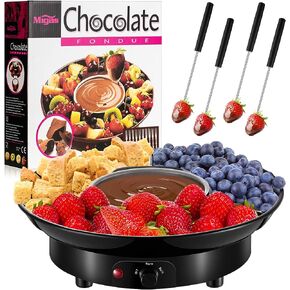 Electric Fondue Pot Set Chocolate Fondue Kit House Warming Gifts Ideas Electric Fondue Maker with 4 Forks Detachable Serving Trays for Melting Warming Caramel Cheese Sauce Date Night (Black)