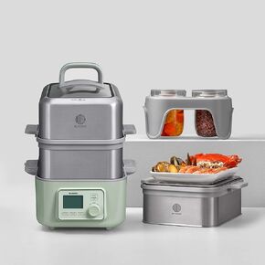 BUYDEEM G563 قدر بخار كهربائي بسعة 5 كوارت مع صينية قابلة للتكديس، جهاز بخار للخضروات بلمسة واحدة، جهاز بخار رقمي متعدد الوظائف، بخار سريع في الستينيات، أخضر مريح، 1500 وات in Kuwait