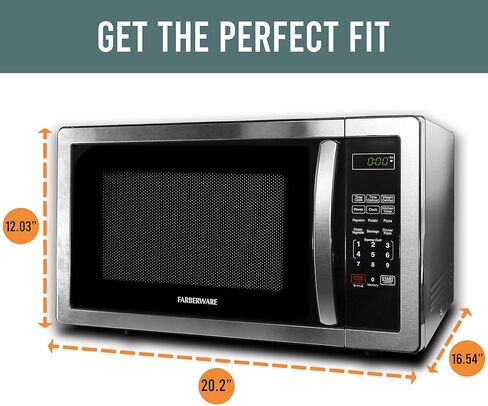 ميكروويف فاربروير كونترتوب 1000 واط، 1.1 قدم مكعب - فرن ميكروويف مع إضاءة LED وقفل للأطفال - مثالي للشقق والمساكن - الفولاذ المقاوم للصدأ سهل التنظيف in Kuwait