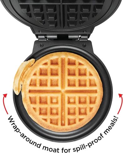 Chefman Anti-Overflow Belgian Waffle Maker w/Shade Selector, Temperature Control, Mess Free Moat, Round Iron w/Nonstick Plates & Cool Touch Handle, Measuring Cup Included, Black in Saudi Arabia