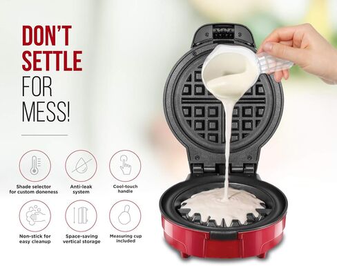 Chefman Anti-Overflow Belgian Waffle Maker w/Shade Selector, Temperature Control, Mess Free Moat, Round Iron w/Nonstick Plates & Cool Touch Handle, Measuring Cup Included, Black in Saudi Arabia