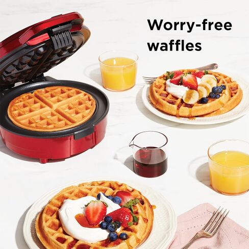 Chefman Anti-Overflow Belgian Waffle Maker w/Shade Selector, Temperature Control, Mess Free Moat, Round Iron w/Nonstick Plates & Cool Touch Handle, Measuring Cup Included, Black in Saudi Arabia