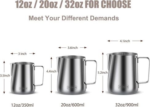 Milk Frothing Pitcher, 12oz 20oz 32oz Espresso Steaming Pitchers Stainless Steel Cappuccino Coffee Machine Accessories Barista Tools Steamer Froth Pitchers Milk Jug Cup with Decorating Pen Latte Art in Kuwait