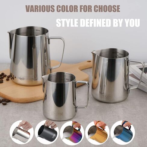 Milk Frothing Pitcher, 12oz 20oz 32oz Espresso Steaming Pitchers Stainless Steel Cappuccino Coffee Machine Accessories Barista Tools Steamer Froth Pitchers Milk Jug Cup with Decorating Pen Latte Art in Kuwait