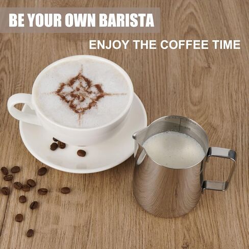 Milk Frothing Pitcher, 12oz 20oz 32oz Espresso Steaming Pitchers Stainless Steel Cappuccino Coffee Machine Accessories Barista Tools Steamer Froth Pitchers Milk Jug Cup with Decorating Pen Latte Art in Kuwait