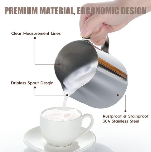 Milk Frothing Pitcher, 12oz 20oz 32oz Espresso Steaming Pitchers Stainless Steel Cappuccino Coffee Machine Accessories Barista Tools Steamer Froth Pitchers Milk Jug Cup with Decorating Pen Latte Art in Kuwait