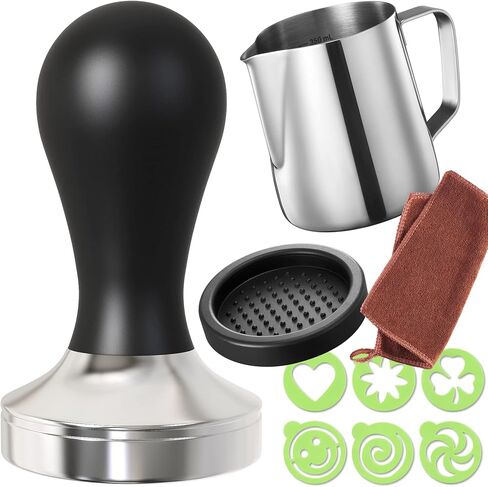 Espresso Tamper Set - 51mm Tamper - Frothing Pitcher, Tamper and Espresso Accessories - Premium Barista Espresso Hand Tamper Set (51mm, Aluminum Handle) in Saudi Arabia