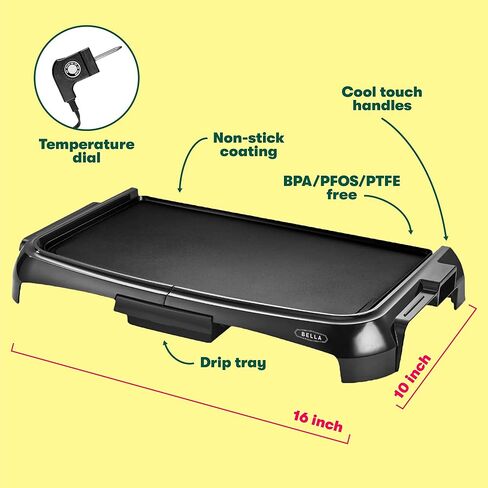 BELLA Griddle Ceramic Copper TI, Healthy-Eco Non-stick Coating, Hassle-Free Clean Up, Large Submersible Cooking Surface, 10" x 16", Copper/Black in Saudi Arabia