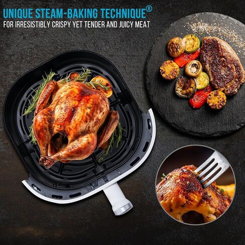 مقلاة هوائية، 5.3 لتر للوجبات الصحية السريعة والخالية من الزيت، رؤية سهلة وشاشة لمس رقمية ذكية 8 في 1، تذكير بالرج، سلة آمنة للغسل في غسالة الأطباق وغير لاصقة، بطانة ورقية ووصفات متضمنة، أبيض in Kuwait