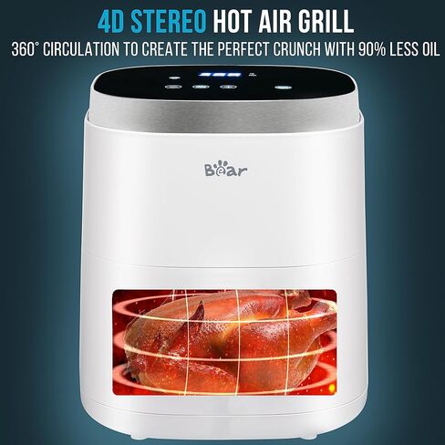 مقلاة هوائية، 5.3 لتر للوجبات الصحية السريعة والخالية من الزيت، رؤية سهلة وشاشة لمس رقمية ذكية 8 في 1، تذكير بالرج، سلة آمنة للغسل في غسالة الأطباق وغير لاصقة، بطانة ورقية ووصفات متضمنة، أبيض in Kuwait