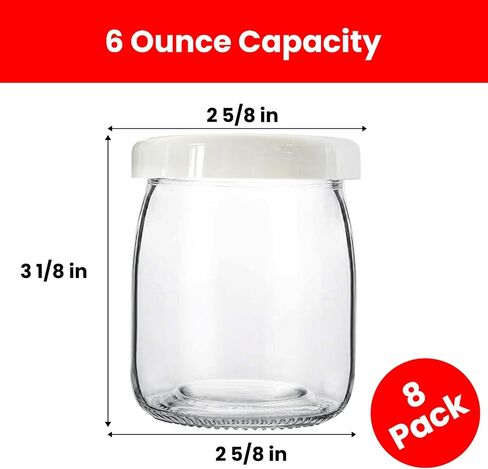 Ultimate Yogurt Jars - Make More Delicious Yogurt! 8 Count Small Glass Yogurt Containers With Lids - 100% BPA Free, Airtight & Dishwasher Safe! Perfect for Making Yoghurt, Oatmeal, Pudding or Jello in Saudi Arabia