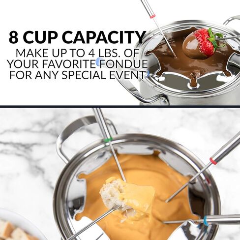 طقم أوعية الفوندو الكهربائية من نوستالجيا 8 أكواب للجبن والشوكولاتة - 8 شوكات مرمزة بالألوان، تحكم في درجة الحرارة قابل للتعديل - خدمة أنيقة للمقبلات والمقبلات والحلويات - من الفولاذ المقاوم للصدأ in Kuwait
