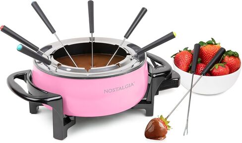 Nostalgia 12-Cup Electric Fondue Pot Set for Cheese & Chocolate - 8 Color-Coded Forks, Adjustable Temperature Control - Stylish Serving for Hors d'Oeuvres, Entrees, and Desserts - Aqua in Kuwait