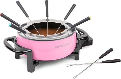 Nostalgia 12-Cup Electric Fondue Pot Set for Cheese & Chocolate - 8 Color-Coded Forks, Adjustable Temperature Control - Stylish Serving for Hors d'Oeuvres, Entrees, and Desserts - Aqua in Kuwait