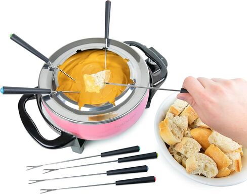 Nostalgia 12-Cup Electric Fondue Pot Set for Cheese & Chocolate - 8 Color-Coded Forks, Adjustable Temperature Control - Stylish Serving for Hors d'Oeuvres, Entrees, and Desserts - Aqua in Kuwait