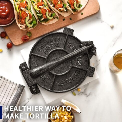 ARC 8-Inch Cast Iron Tortilla Press with 100 Parchment Papers | Rust-Proof Coating & Heavy Duty, Perfect for Homemade Tortillas, Rotis, Quesadillas & Empanadas in Kuwait