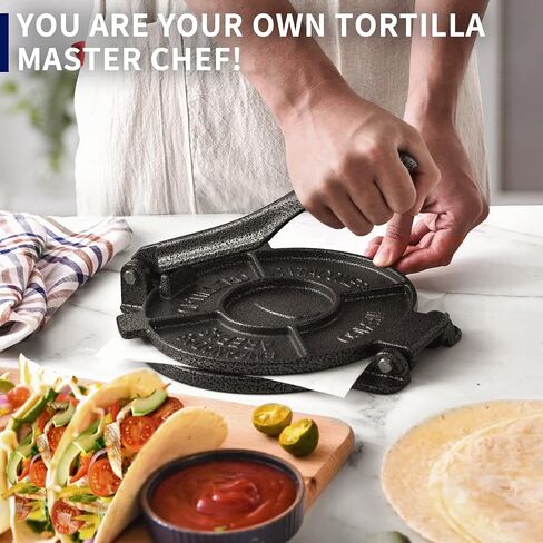 ARC 8-Inch Cast Iron Tortilla Press with 100 Parchment Papers | Rust-Proof Coating & Heavy Duty, Perfect for Homemade Tortillas, Rotis, Quesadillas & Empanadas in Kuwait
